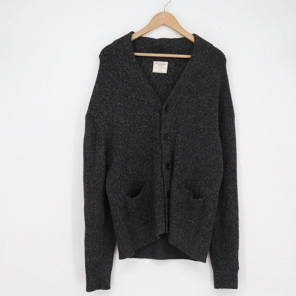 Abercrombie & Fitch Mens Oversized Cardigan Sweater Dark Charcoal Gray Medium